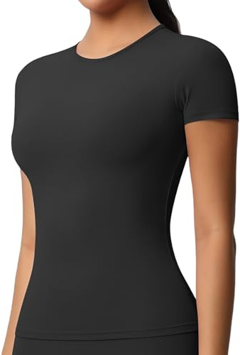 JTSON Camiseta Deportiva de Manga Corta para Mujer Transpirable Camisa Funcional T Shirt Cuello Redondo Running Camisa Elástica Compresión Top for Yoga Gym Workout Correr Fitness