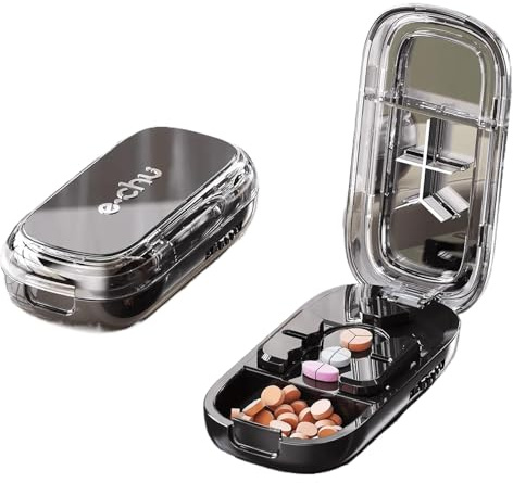 Echu – Coupe-pilules portable et réglable, coupe-pilules Caketotu 1/2, 1/3 et 1/4, avec compartiments de rangement pour pilules, coupe plusieurs comprimés à la fois, facile à utiliser et à transporter