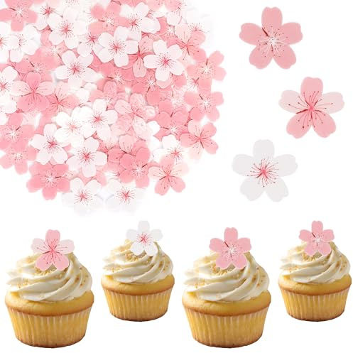 90 PCS Edible Flower Cake Topper Edible Cherry Blossoms Cupcake Toppers Wafer Paper Floral for Wedding Cake Birthday Party Food Decoration Cupcake Picks for Baby Shower Boys Girls Birthday Supplies