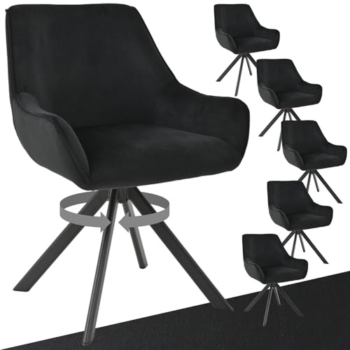 Goeurvant Esszimmerstühle Drehbar 6er Set mit Armlehne – 360°Drehbar Polsterstuhl Samt Modern Drehstuhl Küchenstuhl mit Metallgestell und Rückenlehne für Esszimmer, Wohnzimmer, Büro, Schwarz