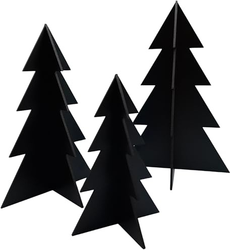 Deko Weihnachtsbäume aus Holz Schwarz – 3er Set 12 cm, 16 cm & 22 cm – Moderne Steck-Tannenbäume aus 3 mm Holz – Minimalistische Weihnachtsdekoration für Tisch, Fensterbank & Sideboard