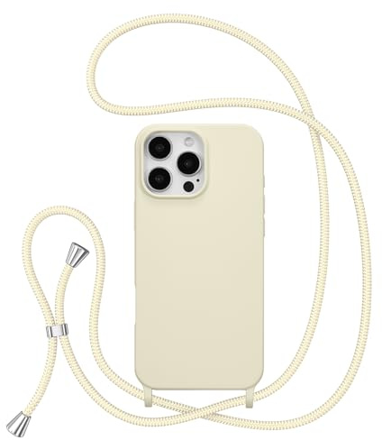 ZTOFERA Crossbody Lanyard Case for iPhone 13 Pro Max (6.7), Liquid Silicone Protective Phone Case with Strap Adjustable Neck Cord Necklace Soft Cover, Beige