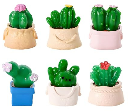 6 mini statuette di cactus in resina, carini cactus in miniatura 3D in vasi di fiori personalizzati per casa delle bambole, giardino delle fate, esposizione di bonsai, auto, casa, ufficio, decorazione