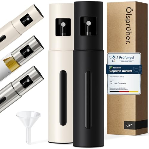 KIVY Pulverizador de Aceite de Vidrio para Cocinar – Botella de Spray de Aceite y Vinagre Precisa, Pulverizador de Aceite para Alimentos – Incluye Embudo – Perfecto para Cocinar y Freidora de Aire