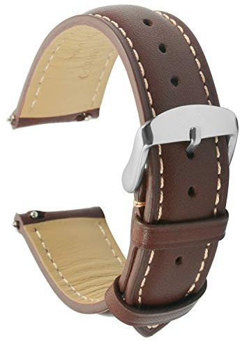 TStrap Uhrenarmband 20mm Leder - Lederarmband Schnellverschluß Schwarz - Armband Uhrenband mit Dornschließe Herren Damen Ersatzarmband - 18mm 19mm 22mm