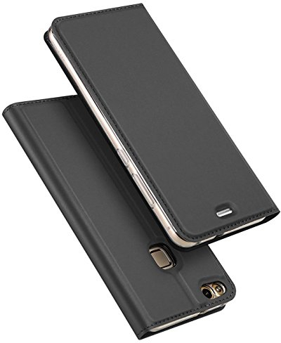 Verco Handyhülle für P10 Lite, Premium Handy Flip Cover für Huawei P10 Lite Hülle [integr. Magnet] Book Case PU Leder Tasche, Schwarz