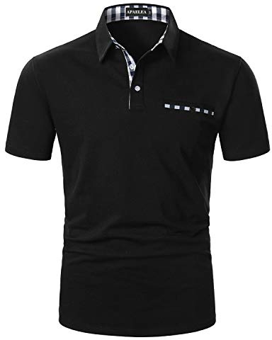 APAELEA Polo Uomo Manica Corta Estivo T-Shirt da Golf a Contrasto Maglietta da Rugby,Nero,XL