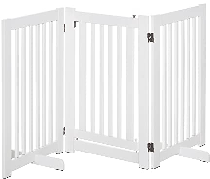PawHut Barrière de sécurité Chien barrière modulable Pliable barrière Chien à Poser avec Porte verrouillable intégrée 155 x 35,5 x 76 cm MDF Blanc