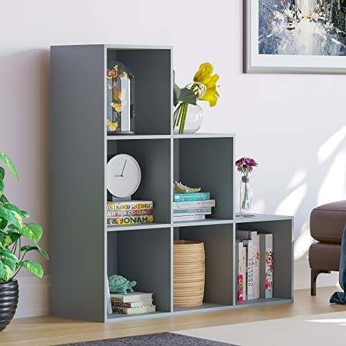 Vida Designs Durham Treppenregal Bücherregal Regale Aufbewahrung Organizer Wohnzimmer Möbel (6 Würfel, grau)