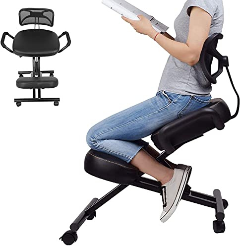 Ejoyous Ergonomischer Kniestuhl Haltungskorrektur Verstellbar, 2 Rollen | Stahlrahmen-Gesamtstruktur für stabile Gewichtsverteilung bis 113 kg, Kniestuhl für Konferenzräume Arbeitszimmer