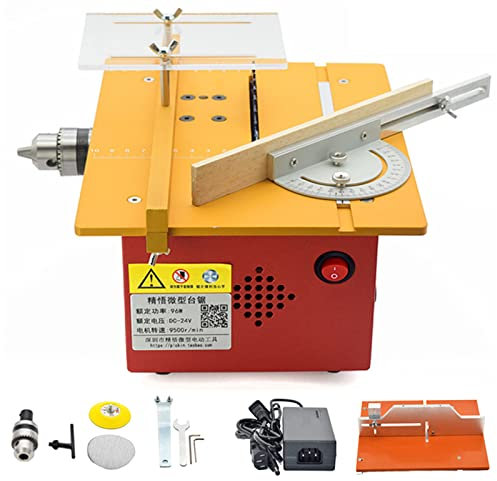 Mini Scie Sur Table, Mini Scie À Table De Précision Portable 96W Lame De Scie Circulaire Réglable En Hauteur Avec Table De Poussée Pour La Coupe Artisanale Peut Scier Le Bois/Métal/Plastique,Jaune