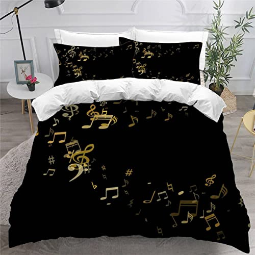 AASIRA Goldene Note Bettwäsche 135x200 Kinder Bettwäsche Thema Musik Weiche Mikrofaser Bettbezug mit Reißverschluss Jungen Mädchen Bettwäsche-Set 3D Motiv Bettbezüge mit 2 Kissenbezug 80x80
