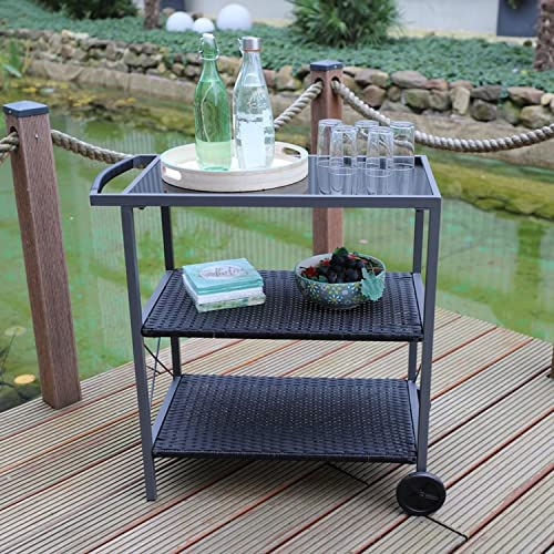 BURI Outdoor-Servierwagen mit 3 Etagen Grillwagen Rollwagen Beistellwagen 80x80x41cm