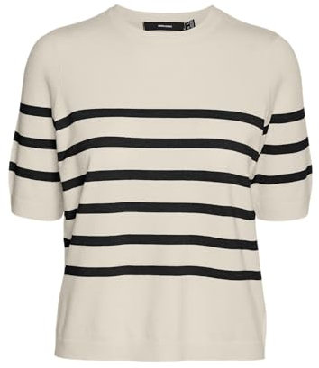 VERO MODA Stickad damtröja VMSABA tröja, Björk/ränder: w svart, L