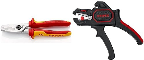 Knipex Coupe-câbles à double tranchants chromée, isolées par gaines bi-matière, certifiées VDE 200 mm 95 16 200 & Pince à dénuder automatique 180 mm 12 62 180