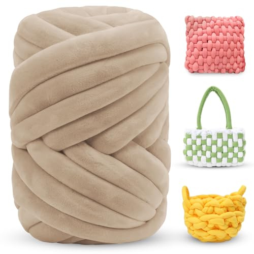 LEREATI Armstricken Wolle 500g Dicke Wolle zum Handstricken Chunky Yarn Schlauchgarn Häkelwolle Dickes Garn zum Häkeln Stricken, für Anfänger, Decken, Tasche, Handstrickgarn (Khaki)