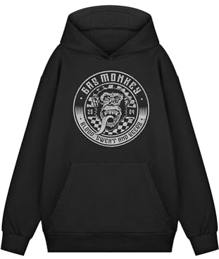 Gas Monkey Herren Kapuzenpullover | Kapuzenpullover mit Checkerboard-Blut-, Schweiß- und Biergrafik für Erwachsene in Schwarz | Distressed American Garage Mechanic Custom Motors Apparel Pullover
