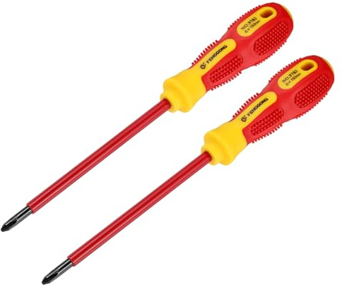 sourcing map 2pcs 1000v Insulated Electrician Screwdriver 6x150mm CR-V Magnetic Phillips Cross Head Insulation Screwdrivers