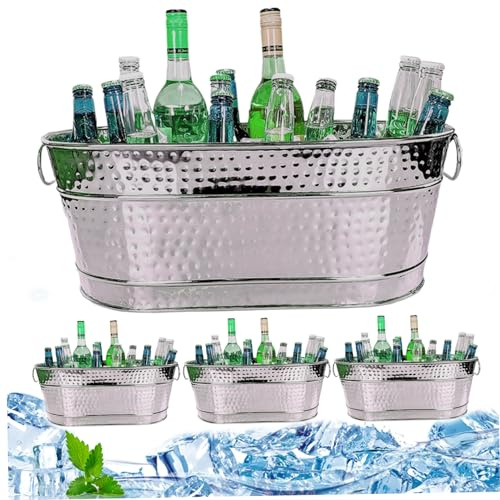 Seau à glace, 4pcs baignoire de boisson alimentaires de nourriture en toute sécurité baignoire galvanisée avec poignées 15qt seau de champagne résistant à la rouille ＆ seaux de glace robustes pour le