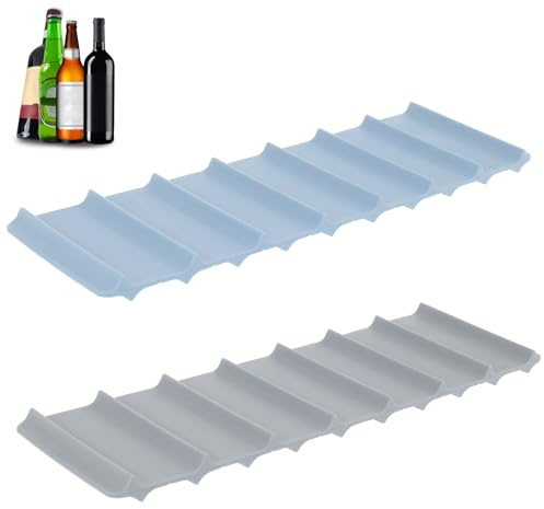 LYDODOKA 2Pcs Fridge Beverage Mat, Silicone Wine Bottle Holder, Stackable Wine Rack for Refrigerator, Fridge Can Organizer Mat for Cans and Wine Bottles (Grey and Light Blue)