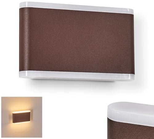 HOFSTEIN LED Außenwandleuchte Gamas, Außenwandlampe aus Metall/Kunststoff in Rost/Braun/Weiß, moderne Wandleuchte für Garten, Außenfassade, Terrasse, Hof, 12 Watt, 720 Lumen, 3000 Kelvin, IP54