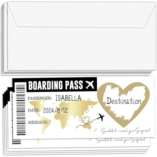 5 PCS Scratch Card Reveal, We are Going on Holiday Scratch Card, Personalised Scratch Card, Unique Gift Surprise Travel Tickets, Including 4 Envelopes 4 Cards 4 Covers