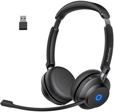 Wireless Bluetooth Headset with Microphone for Work, Bluetooth 5.3, Noise Reduction Mic with HD Voice, Hi-Fi Stereo Sound, Lightweight & Comfortable Design for PC, Laptop, Phone, Call Center, Home
