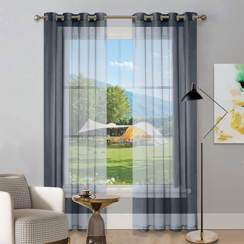 Verdunkelungsvorhang 100 x 70 cm Polyester, mit Ösen Transparent Himmelbett Vorhänge Baby Querbehang für Küche Wohnzimmer Landhaus, Grau