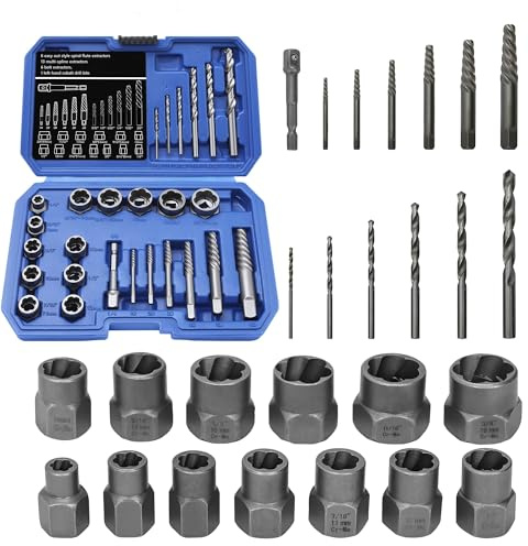 aleawol 26pcs Stripped Bolt Removal Tool Set for Broken Stripped Lug Bolts | Impact Bolt Extractor Sets with Drill Bits, Locking Wheel Nut Removal Tool, Easy Out Screw Extractor Set for Removing Damaged