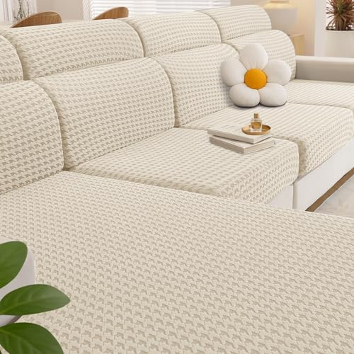 YSTELLAA Stretchigt Sofföverdrag, Avtagbar Kuddöverdrag, Universellt Soffdyna Överdrag, Sätesöverdrag, Halkskydd Kuddfodral För Soffa, Sofföverkast Överdrag (2 Säten, Beige)