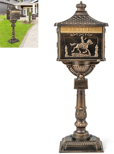 Buzón de aluminio fundido resistente, buzón independiente con cerradura con puerta deflectora y llaves, seguridad en la acera inoxidable con pernos de expansión