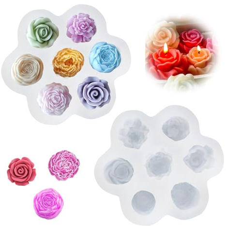 Silikonform blommor, 4 stycken 3D silikonformar ros blomma ljus formar silikon för choklad godis kakdekoration tillverkning av polymerlera, silikonform tvål (2)
