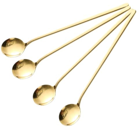 UKCOCO 4 Cucharas de Postre de Acero Inoxidable Dorado, Ligeras y Fáciles de Llevar, Ideales para Bodas y Eventos de Catering
