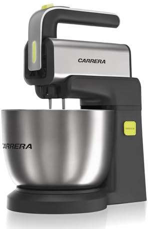 CARRERA Robot da cucina [2 in 1] Frullatore manuale – Impastatrice – Food Processor – Agitatore – Macchina per impastare – Ciotola in acciaio inox – 300 W
