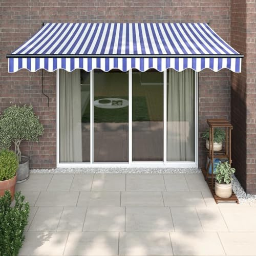 Tenda da Sole Elettrica con Telecomando, Blu e Bianca 3.5x2.5m, Alluminio e Tessuto UV, per Patio Balcone Giardino, Ombreggiatura Automatica