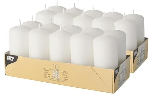 10 Stumpenkerzen Ø 40 mm · 90 mm weiß (2 Packungen Weiß)