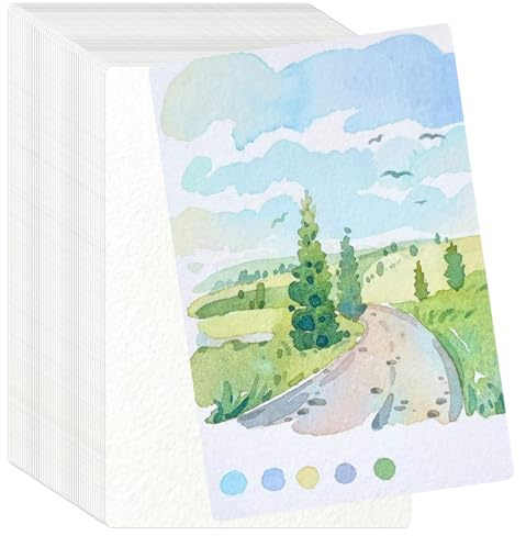 50 Sheets Watercolor Paper Bulk 5 x 7 Inch Cold Press Thick Water Colour Paper Cotton White Art Paper for Kids Students Artists Drawing Paint