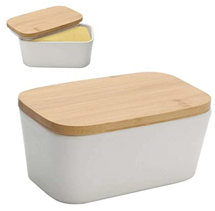 SUNNYNEST Porcelain Butter Dish with Lid, 600ml Sealed Butter Keeper for Countertop, Boxed Butter Dish with Removable Silicone Seal, Ideal for All Types of Butter