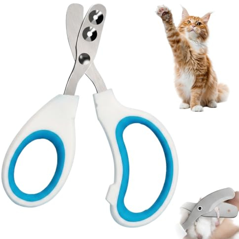 Coupe Griffes Chat Professionnel à Double Trou, Coupe Ongle Chat en Acier Inoxydable pour Chaton, Lapin et Petits Animaux, Accessoire de Toilettage Précis et Sécurisé, Bleu et Blanc