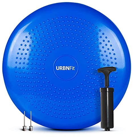 URBNFit Wobble Cushion - Balance Disc for Core Stability, Strengthening, Physical Therapy Exercise, Office Chair or Kids Classroom - Sensory Wiggle Seat Pad w/Air Pump - Blue