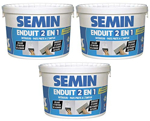 Semin - Enduit 2 en 1 Multifonctions - Joint et Lissage Plaque de Plâtre - Intérieur - Seau de 7 kg (Lot de 3)