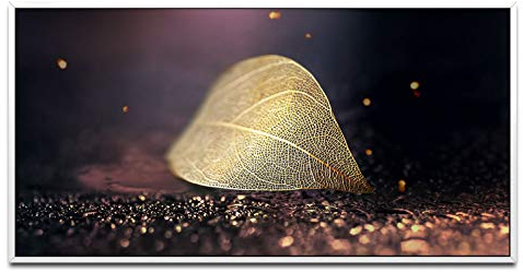 Goldenes Blatt ca. 130x70cm Wandbild inklusive Schattenfugenrahmen weiss - Panorama Leinwand Bild XXL Format Wandbilder Wohnzimmer Wohnung Deko Kunstdrucke