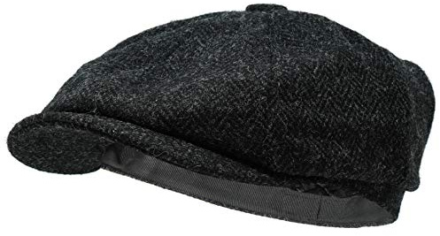 Borges & Scott Lomond Newsboy Cap - 100% Handwoven Wool - Harris Tweed - Water Resistant - Midnight - 62cm