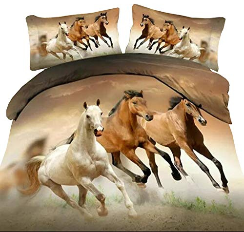 Langde Set Copripiumino Cavalli Stampa Parure Letto Matrimoniale 1 x Copripiumino 200 x 200 cm con 2 x Federe 48 x 74 cm, Una Piazza e Mezza Nordico Animale Stampa Digitale Design