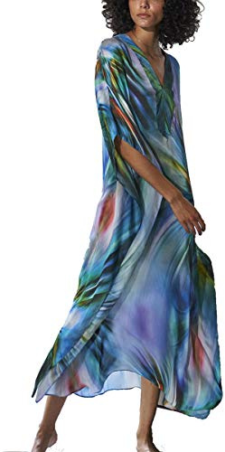 YouKD Damer, sommar, bohemisk lång kaftan, etniskt mönster, maxiklänning, strand, bikini, skydd, solskydd