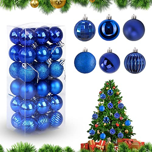 Feliciay - Juego de 36 Bolas de Navidad para decoración de árbol de Navidad, decoración Colgante de Temporada de Fiesta de Boda, Fiesta de Navidad (Azul Real, 4 cm)