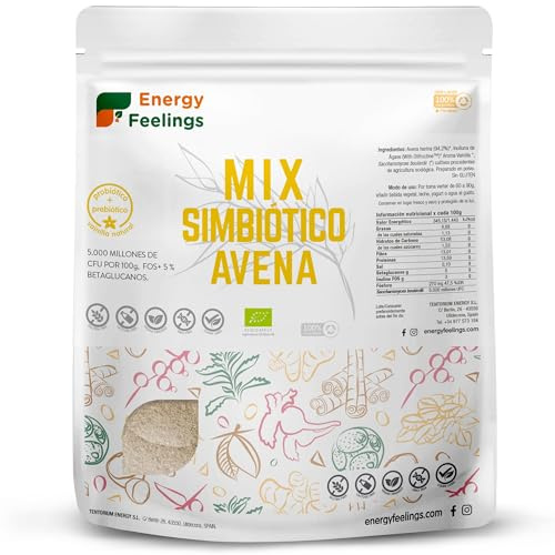 Energy Feelings Harina de Avena Integral, Mix Simbiótico Avena en Polvo, Ecológica, Prebiótico y Probiótico, con Inulina de Agave y Aroma de Avena Sin Gluten Vegana