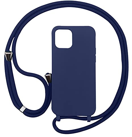 PuYu Zhe Handykette Hülle für iPhone 12 Mini mit Band Halsband Lanyard (abnehmbarem verstellbarem) Handyhülle,Kordel zum Umhängen,Silikonhülle Kratzfest und Stoßfest Halsband-Dunkelblau