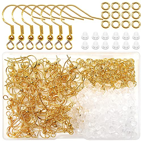TOAOB 400 Piezas Ganchos de Pendientes Oro Chapados en 925 Plata y 4mm para Anillos de Saltar y Tuercas de Pendientes de Silicona Transparente para Kits de Fabricación de Joyas