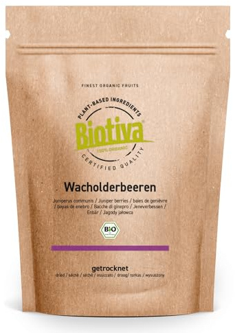 Biotiva Baies de genièvre entières bio 100g - bot. Juniperus - Pour l'assaisonnement des plats et la préparation de thé - contrôlé et mis en bouteille en Allemagne